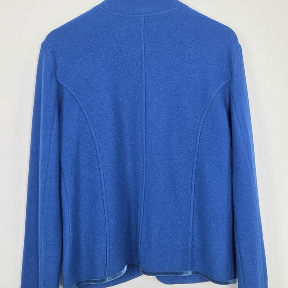 Vintage Talbots 100% Merino Wool Blue Button-Up Velvet Trim Jacket Size M - Picture 9 of 9